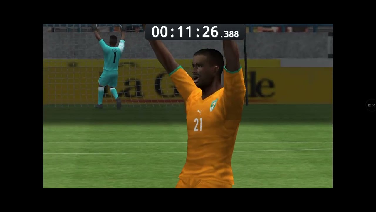 Speedrun de pes 2011, categoria da África, tempo: 17M, 20S, seleção (Costa do Marfim).
