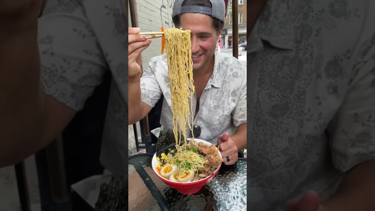 The HUNGRY MAN RAMEN from Tampopo Ramen in Washington Heights NYC! 🍜🤯🤤 HUGE. #DEVOURPOWER