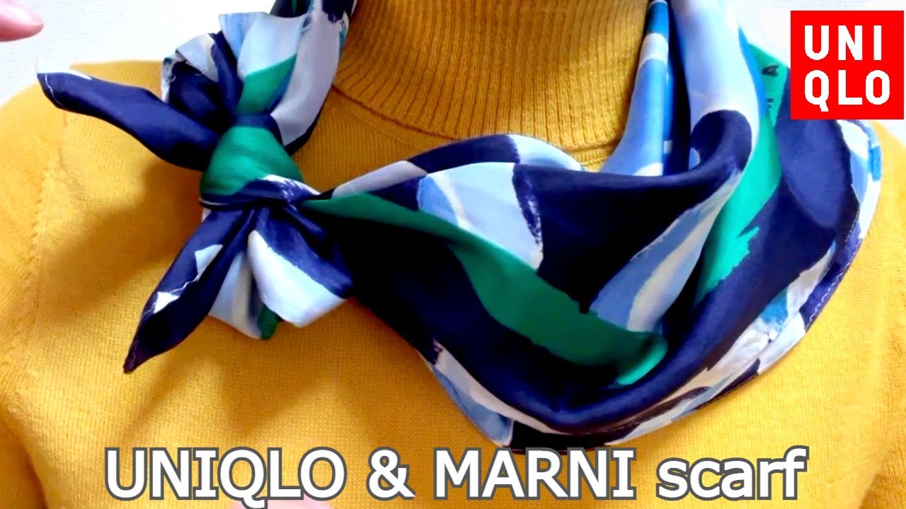 ♡【UNIQLO & MARNI】のコラボスカーフブルー【スカーフの巻き方】１１アレンジ！how to wear UNIQLO & MARNI  scarf 11 arrangements