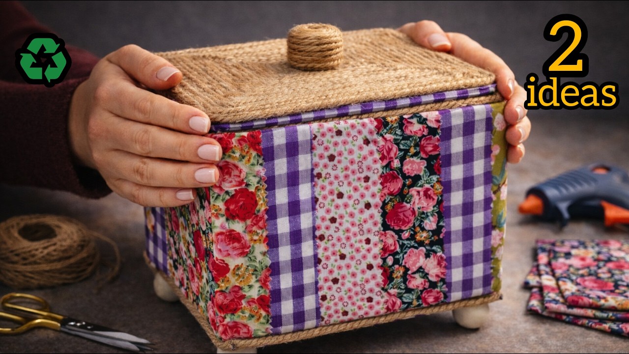 patchwork fabric basket | Easy sewing, fabric scraps,(cosmetic organizer)