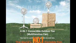 JISULIFE Convertible Camping Portable Adjsutable Rechargeable Light Lamp Rotatable Stand Desk Fan