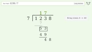 1238/7 Long Division — Step-by-Step | Tiger Algebra Solver