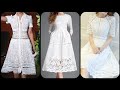 Short sleeve hollow mid _calf pull over plain dreee white lace embalished A_line skater dress