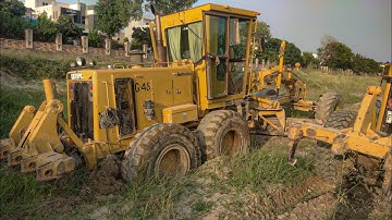 Grader Motor 140G Stucked In Mud || Excavator Machine Pulling Cat Grader