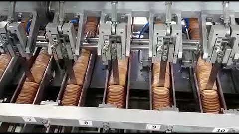 12 Lane Biscuit Auto Feeder for Marie with Metering Conveyor attached to Family Pack Machine