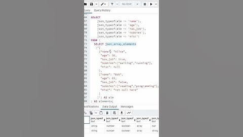 #17 JSON_TypeOf, In PostgreSQL, json_typeof is used to determine the type of a JSON value.  #shorts
