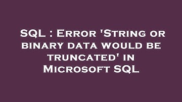 SQL : Error 