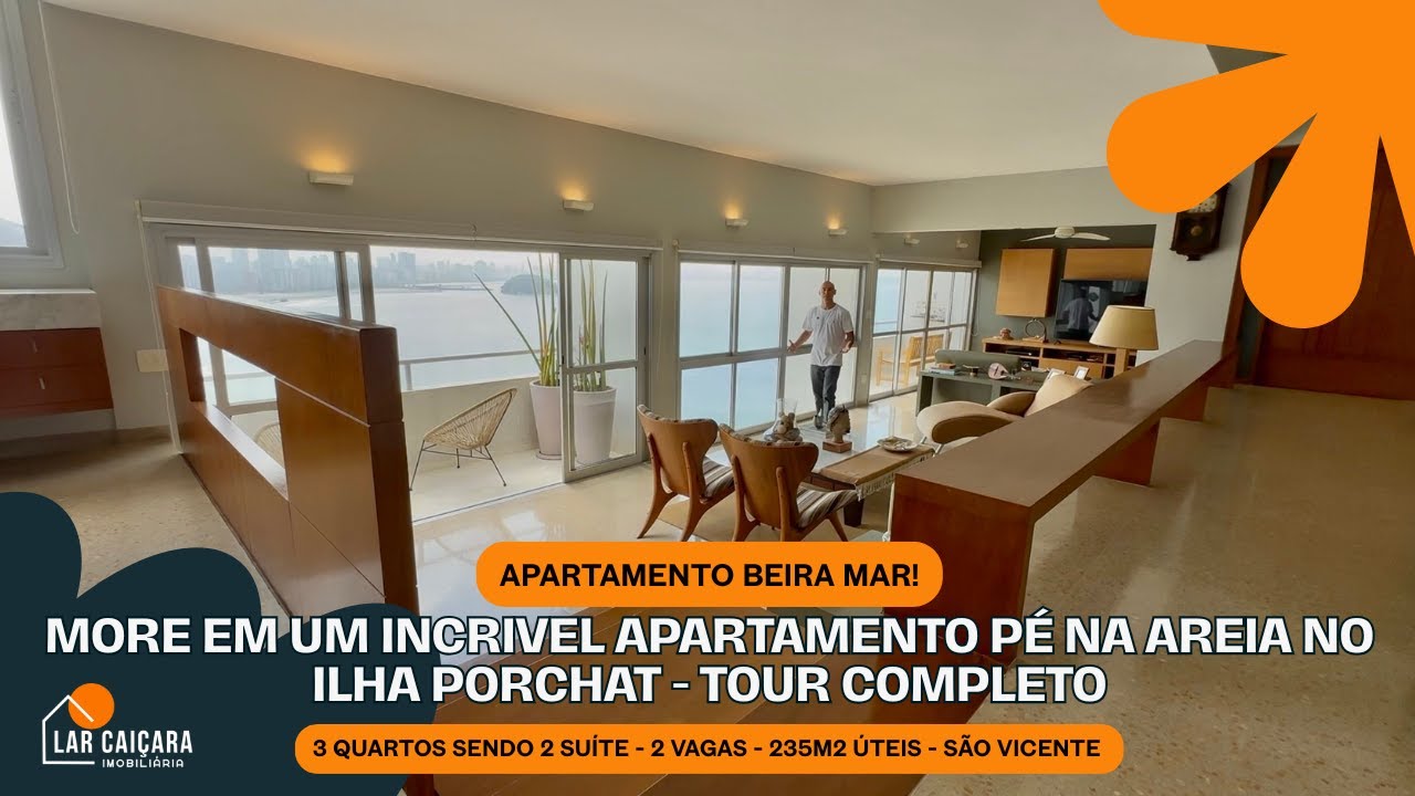 BEIRA MAR - Apartamento com 235m2 e vista surpreendente do Mar - Ilha Porchat em São Vicente