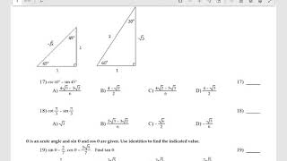 TRIGONOMETRY TEST 1 REVIEW