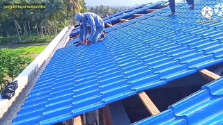 cara pasang atap genteng metal merek new emerald #how to install metal roof tiles