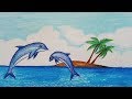 How to draw scenery of Dolphin.Step by step(easy draw)