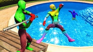 GTA 5 Rainbow Spiderman Team Pool Parkour Jumping (Funny moments, Fails & Euphoria Physics)