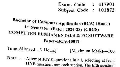 Gndu BCA 1st Semester Computer Fundamentals and PC Software Question Paper 2024