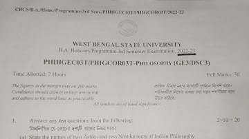 3rd semester PHILOSOPHY general question paper-2022-23(West Bengal state university)