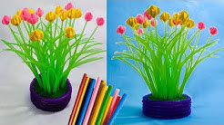 cara membuat bunga hiasan meja tamu dari sedotan kreatif | decoration with a straw - Durasi: 6.14. 
