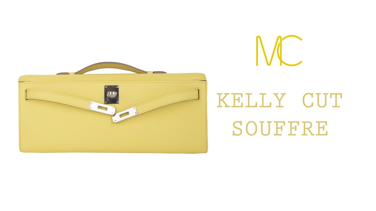 Hermes Kelly Cut Clutch Bag Fresh Souffre Yellow Epsom Palladium Rare New  w/Box