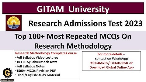 GITAM University Research Admissions Test 2023 Top 100+ Most Repeated MCQs on Research Methodology|