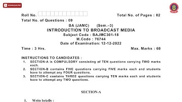 BA 3RD SEM JAMC INTRODUCTION TO BROADCAST MEDIA DEC 2022 | PTU