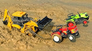 New Jcb3dx Muddy Accident Pulling Out Swaraj Tractor Mini Tractor | Jcb Cartoon  | Tractor Cartoon