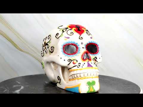 Ebros Black Day of The Dead Floral Blooms Sugar Skull Figurine DOD Skulls  6 L 