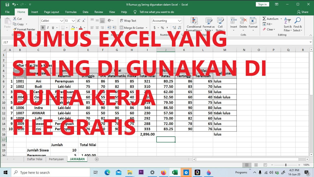 RUMUS EXCEL YG SERING DIGUNAKAN DI DUNIA KERJA