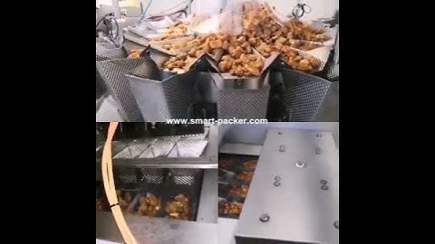 Fried chicken multi heads weighing combination filling tray packaging machine