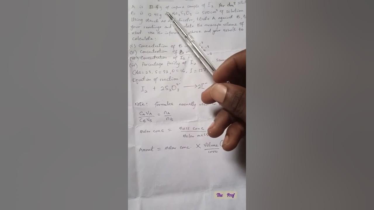 WAEC chemistry practical (Redox titration of Iodine solution, I2/KI and Sodium thiosulfate