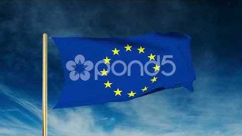 Europe Flag Slider Style. Waving In The Win With Cloud Background