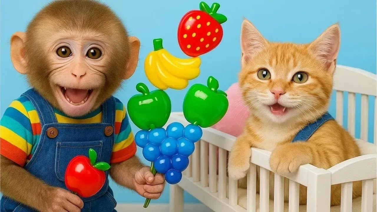 Mono pasea en tractor y come fresas con perrito en la granja | Mono NonNon ESP