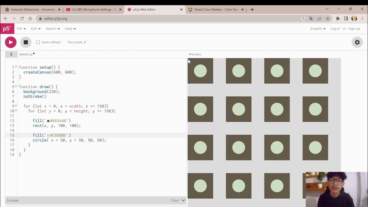 Membuat pattern 2D dengan p5js menggunakan 3 shapes - YouTube