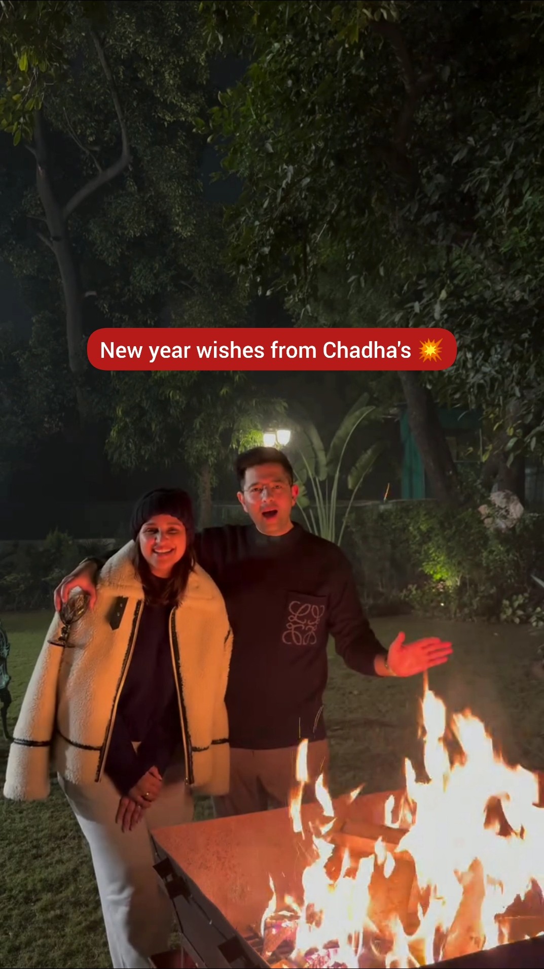 From the biting cold of Delhi, #raghavchadha #parineetichopra extend new year wishes❤️ #filmykalakar