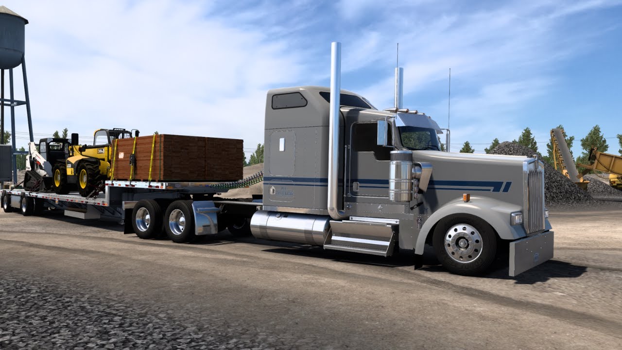 Hauling New Construction Equipment - (600hp Cummins) - Kenworth W900L - American Truck Simulator