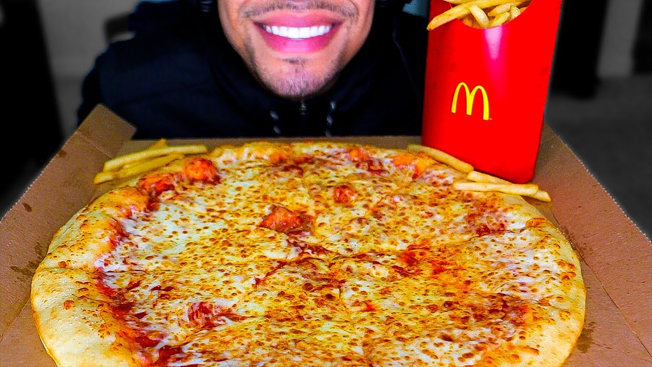 ASMR LITTLE CAESARS CHEESE PIZZA AND MCDONALD'S FRIES *BIG BITES* EATING SHOW MOUTH SOUNDS MUKBANG