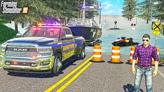 "STRANDED" IN FLOOD WATER | POLICE BOAT RESCUE | FARMING SIMULATOR 2019 screenshot 2