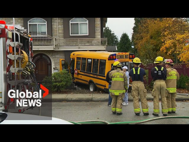 11 people taken to hospital after school bus crashes into home in Burnaby,  B.C., first responders say