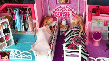 Barbie House Morning Routine Princess Bedroom Frozen 2 Queen Elsa & Anna - Barbie Car , Doll Dress