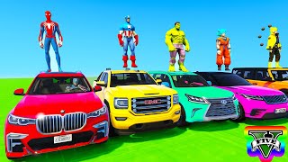 Spiderman Cars Racing Down Up Ramp Challenge ! Superheroes Hulk Epic Stunt Race By Goku Bmw - Gta 5