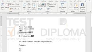 Insert the following form fields into the document:   On the right of the Patient Name and...