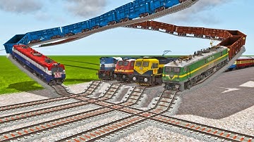 INDIAN TRAINS RUNNING ON MOST RISKY BUMPY TRACKS CROSSING | BeamNG.Drive | Train simulator