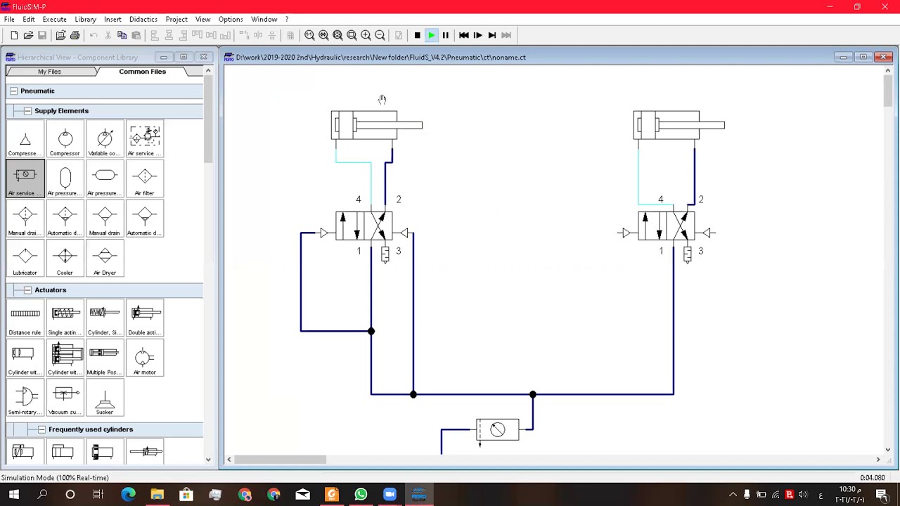 Simulating pneumatic pressing machine Two pistons in FESTO FluidSIM