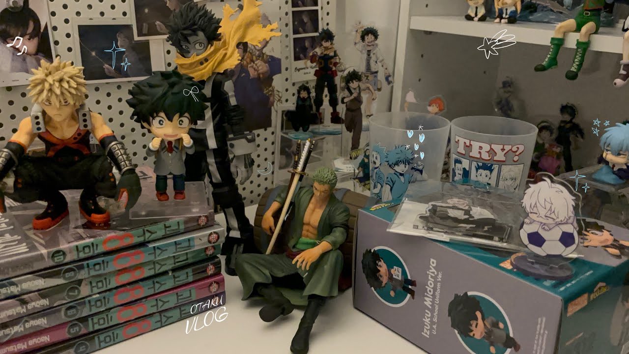 [오타쿠브이로그] 밤에 방 분위기의 취하게되… | 히로아카 피규어깡 | 원피스 조로 저금통 | 블루록 팝업 | 홍대굿즈샵 | 이즈크 교복 넨도 | 괴수8호