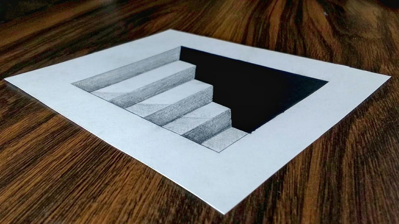 Easy 3D Steps in a Hole - Trick Art Drawing on Paper 