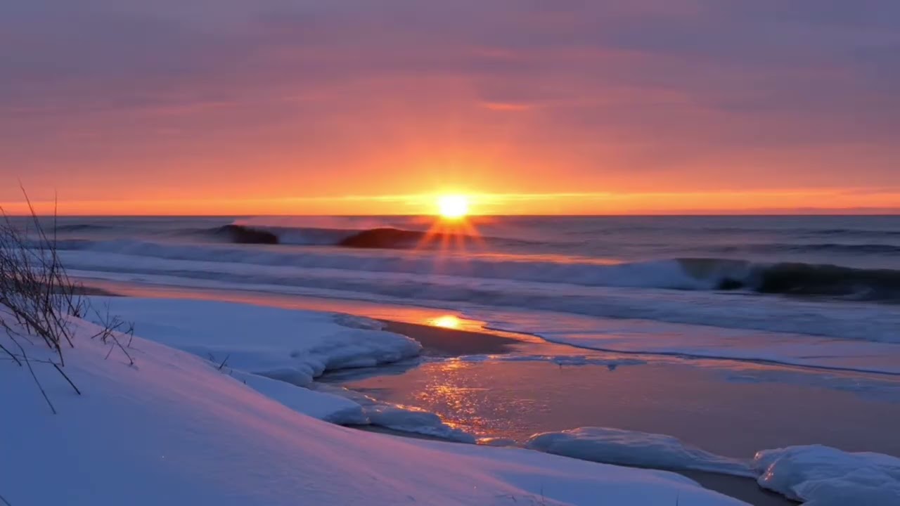 Deep Calm Ambient Music | Snowy Sea at Sunset for Relaxation, Sleep & Stress Relief