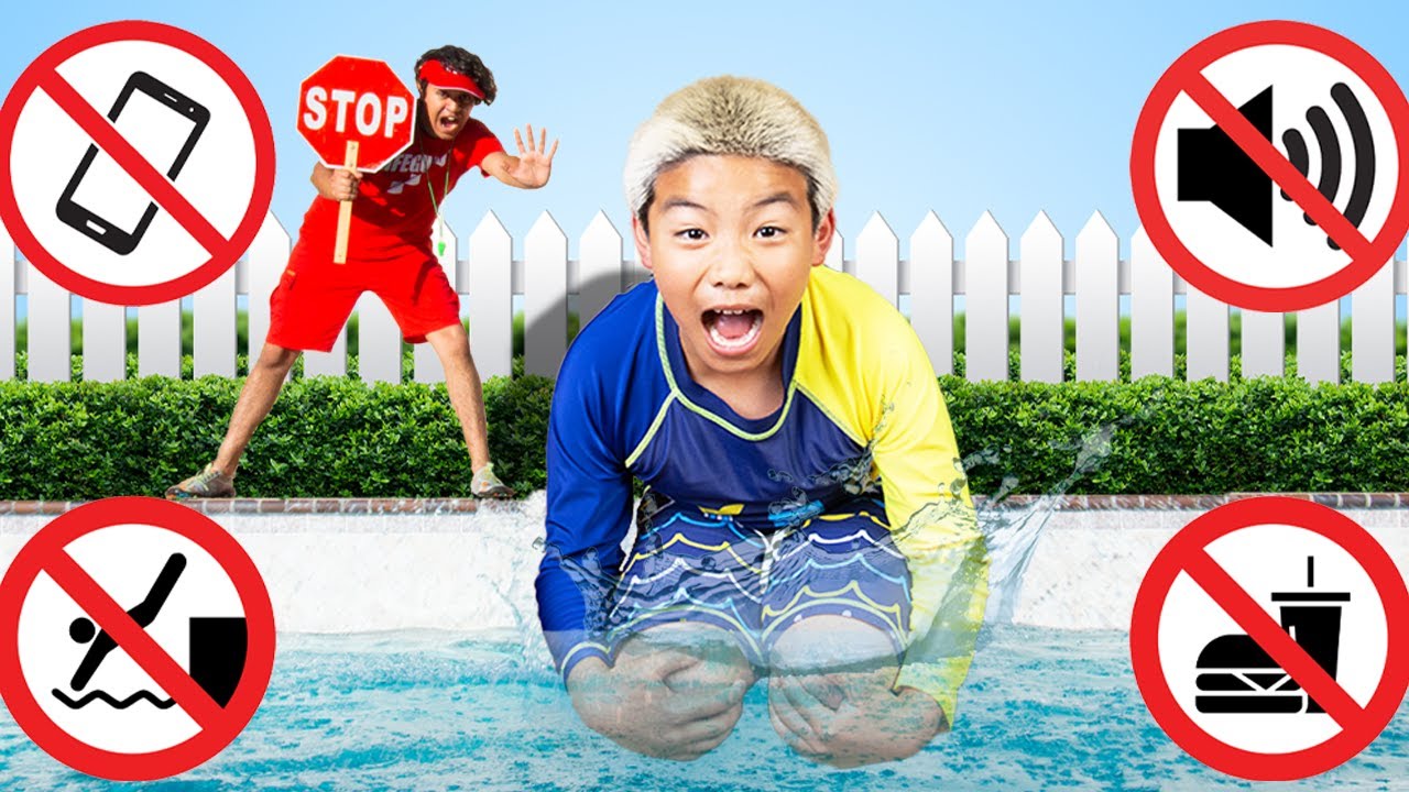 Eric & Kaden No Electronics in the Pool! Kids Learn Pool Rules