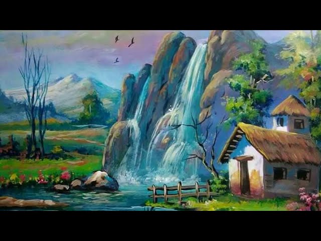  pintar paisaje con cascadas y casa. veladuras y atmosferas. Acrylic  - YouTube