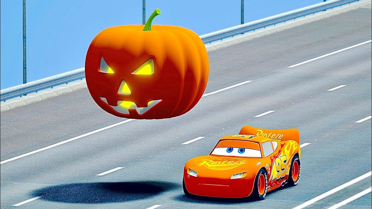 Lightning McQueen vs Halloween Pumpkin Monster Drag Race 20 KM YouTube