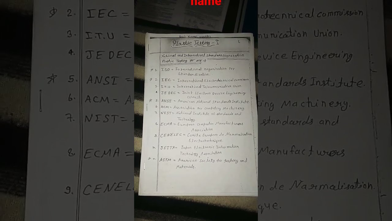 National and international standard organisation plastic testing name my first video
