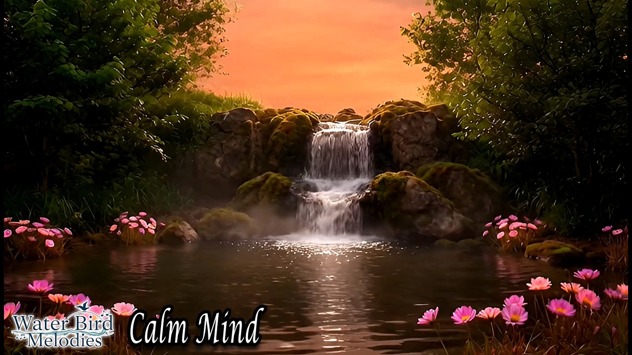 Golden Sunset Waterfall 🌅 Calm Mind Music for Deep Sleep & Evening Relaxation