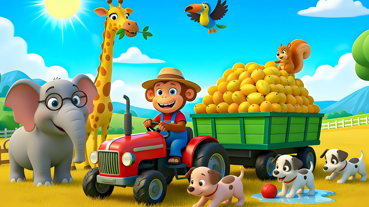 Monkey Farmer Fixes Tractor and Enjoys a Colorful Farm Adventure with Mango Harvest 🐒🚜🥭🌾