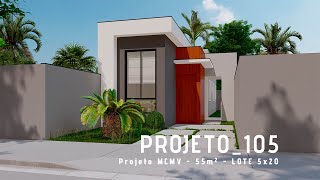 Projeto Minha Casa Minha Vida | 55m2 | Lote 5x20 mestros